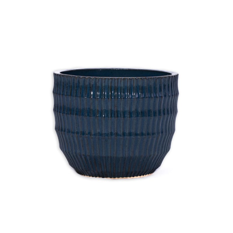 Antique Blue Ceramic Planter Set of 4 - 14.2" Square Weatherproof Plant Pots with Drainage Holes