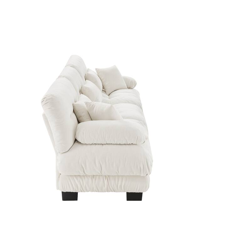 133.8" Chenille 4-Seat Sofa with Bolster Arms & Deep Cushions