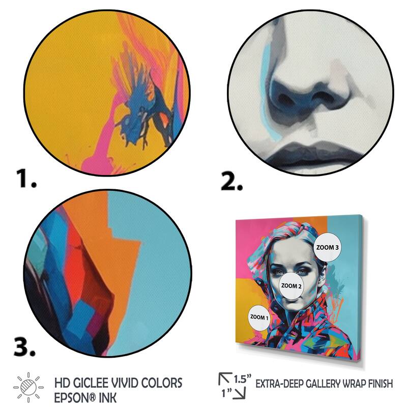 Designart "Retro Pop Art Portrait Of Beautiful Young Woman" Woman Pop Art Framed Canvas Wall Art