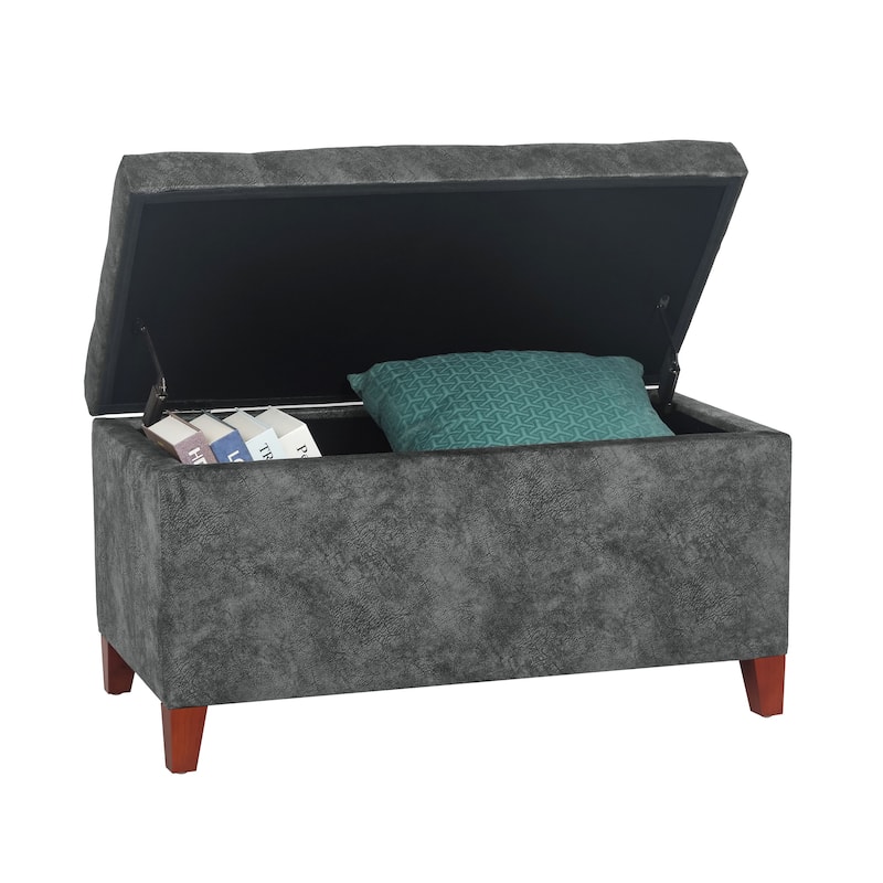 Adeco Rectangular Storage Ottoman Faux Leather Bench Lift-top Footrest