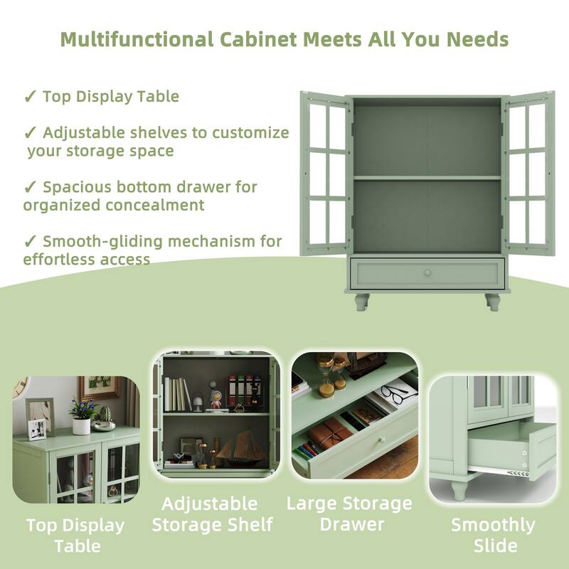Homy Casa Minimalist Buffet Cabinet with Glass Doors & Drawer, Storage Sideboard, Kitchen Living & Dining Room Hallway Entryway