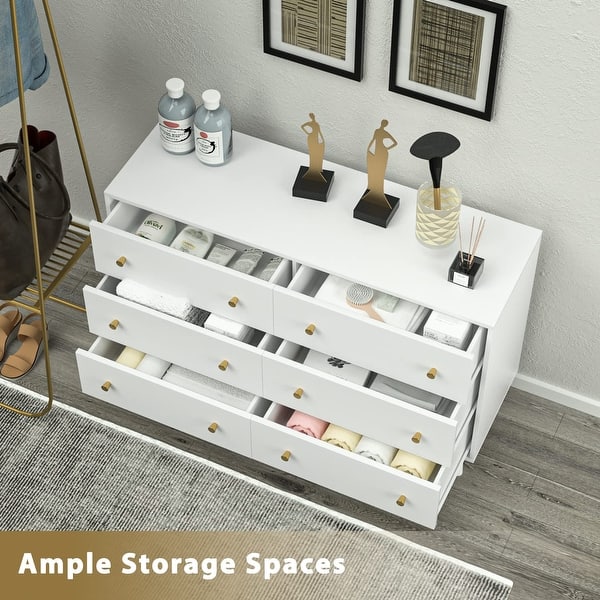 white and gold double dresser for Bedroom, Modern Dresser with Handles, 6 Drawer Dresser with Deep Drawers, Wide Chest of Drawers - Bed Bath & Beyond 6 drawer dresser