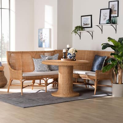 Nantai Bohemian Light Honey Rattan 3-Piece Dining Nook Set