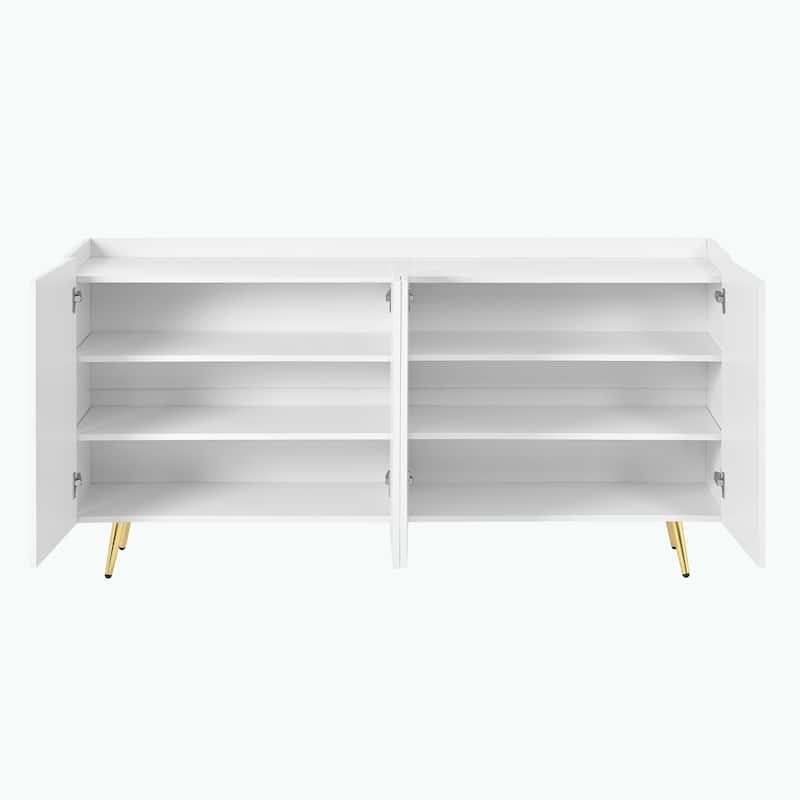 Roomfitters Modern Shoe Cabinet with Gold Line Doors, Sideboard and TV Stand with Adjustable Shelves, for Living Room