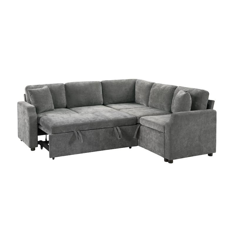Roomfitters L-Shaped Sectional Sofa Bed with Sleeper and Hidden Storage Compartment for Living Room