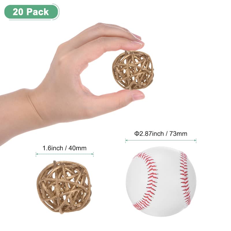 20-Pack Wicker Rattan Balls 1.6 Inch for Christmas/Weddings/DIY - Gold