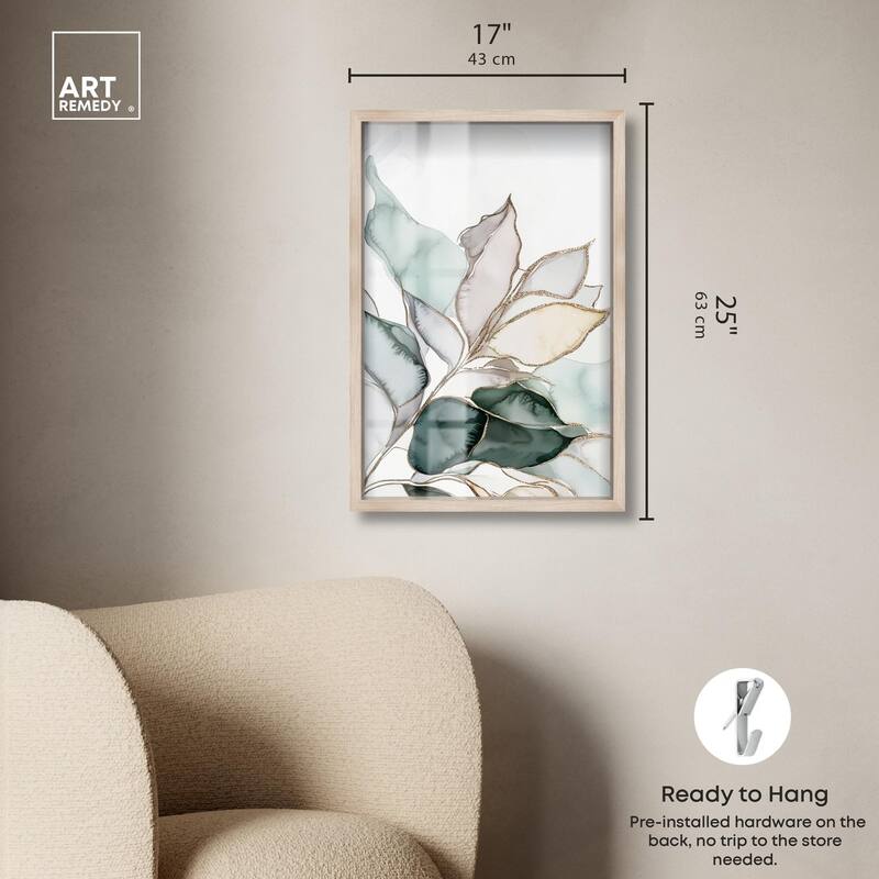Pastel Leaves with Gold I Shadowbox by Art Remedy