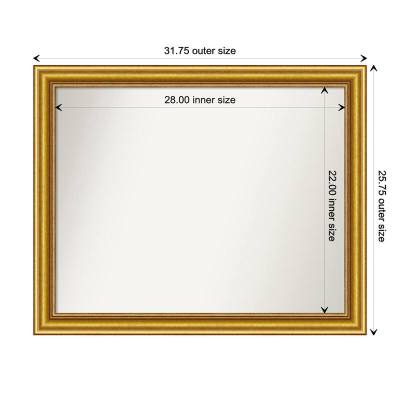 Townhouse Gold Framed Non-Beveled Custom Wall Mirror, Bathroom Vanity Mirror - Outer Size: 31.75 x 25.75