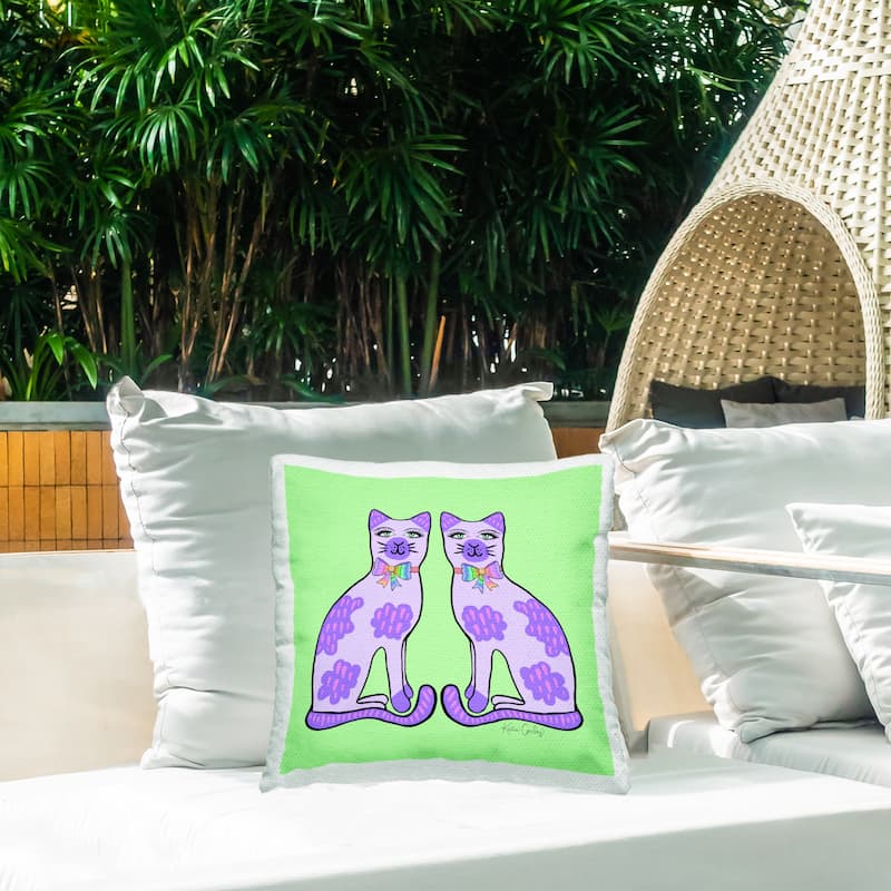 Stupell Classy Cats on Green Printed Outdoor Throw Pillow Design by Katie Conley