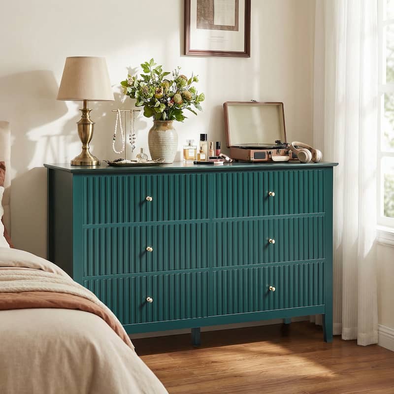 6 Drawer Dresser Fluted Modern with 5 Colors Available | High Weight Capacity Wood Dresser for Bedroom