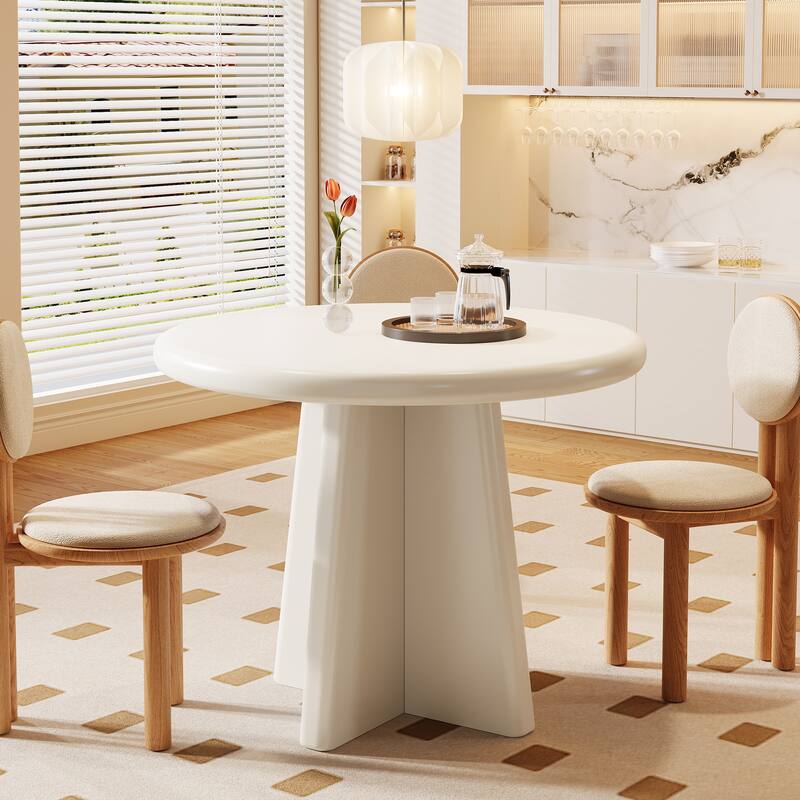 Round Table for Coffee Shop with Sturdy Base - White