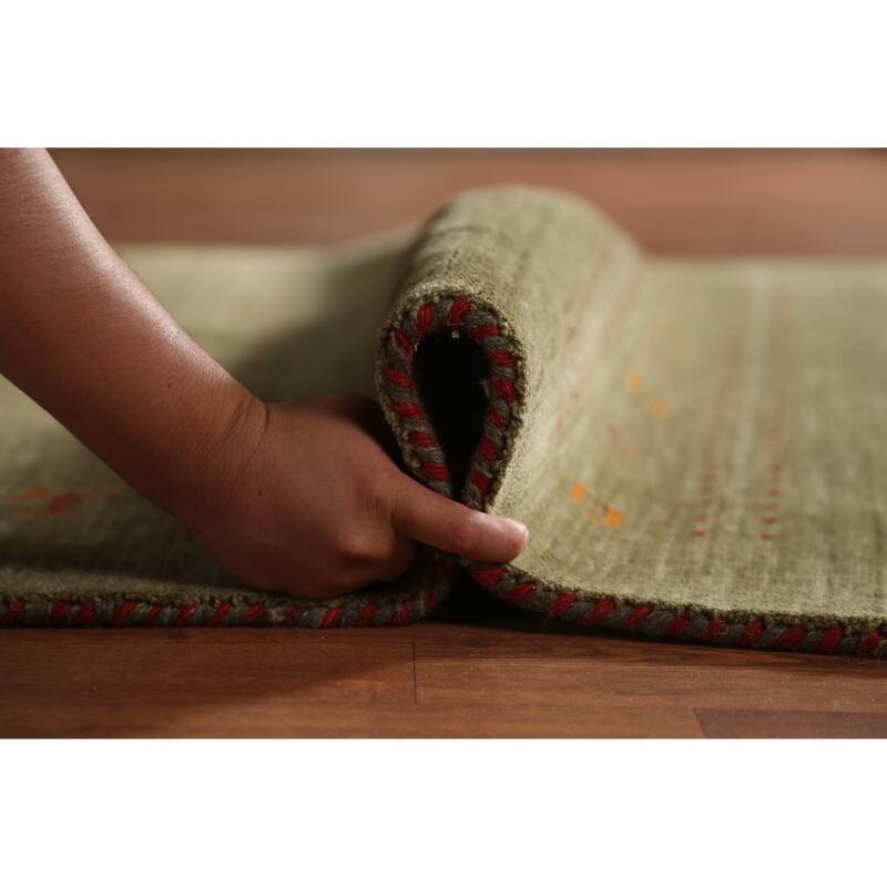 Green Gabbeh Indian Area Rug Handmade Tribal Modern Wool Carpet - 5'1" x 7'7"