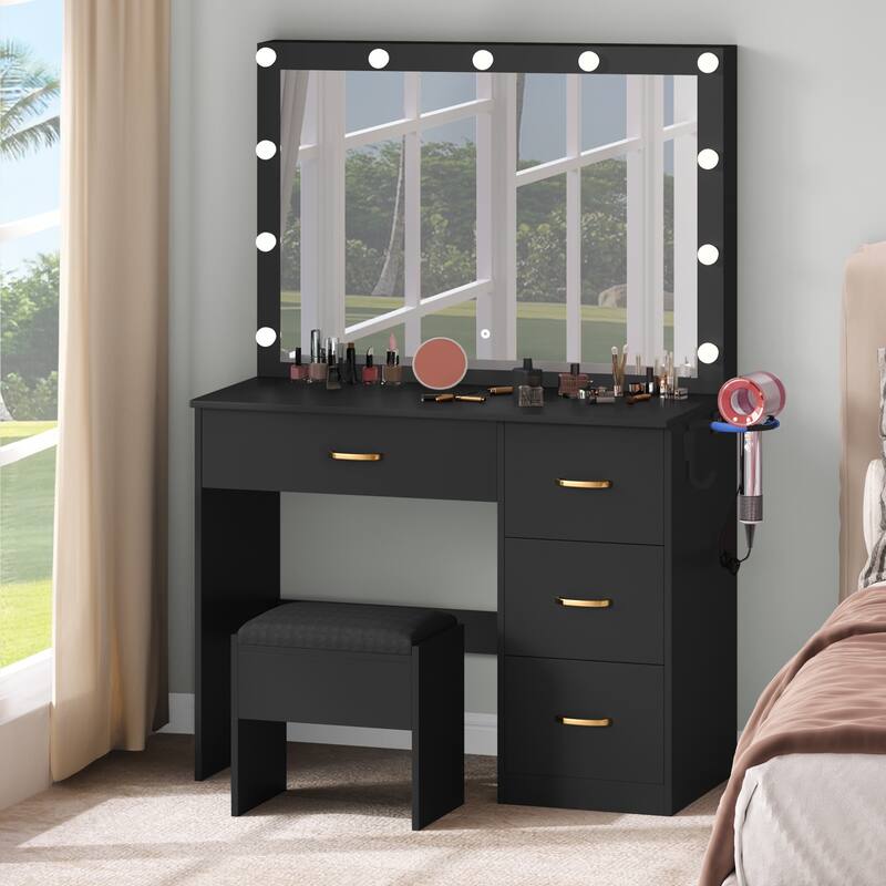 Moasis Makeup Vanity with 4 Drawers - 35.4"L x 23.6"W x 53.5"H
