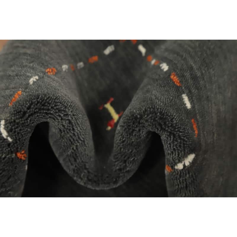 Hand Knotted Oriental 100% Wool Carpet Tribal Animal Pictorial Greys & Charcoal Gabbeh Area Rug - 3' 0'' X 2' 0''