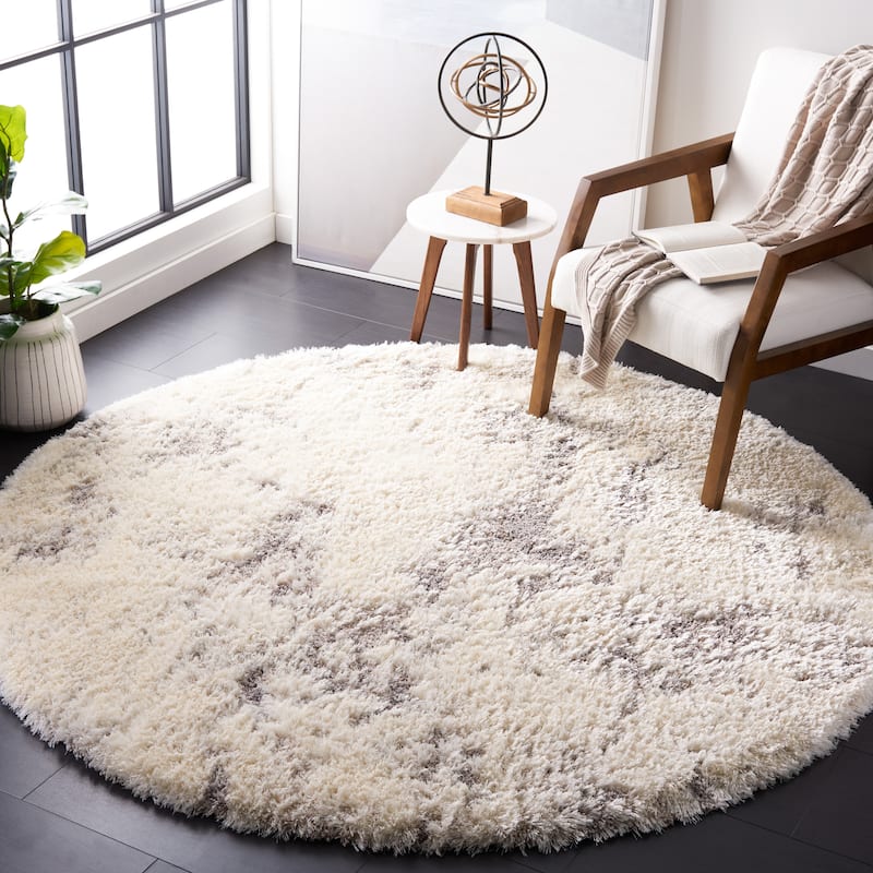 SAFAVIEH Cloud Shag Lalitha Modern Abstract 2-inch Thick Rug - 6'7" Round - Ivory/Grey
