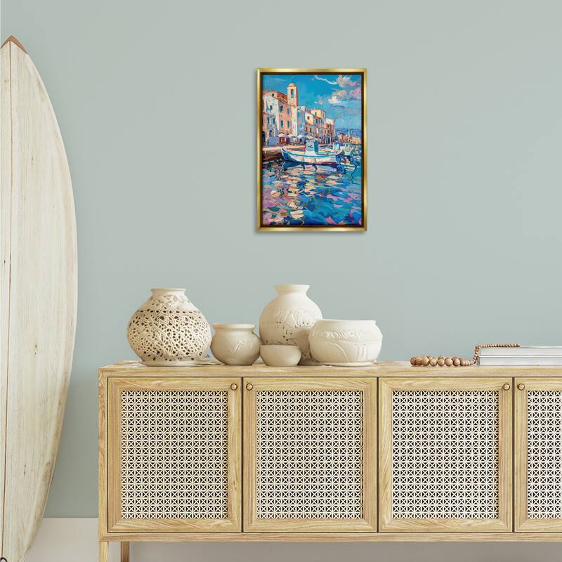 Stupell Coastal City Harbor Framed Floater Canvas Wall Art Design By LSR Design Studio