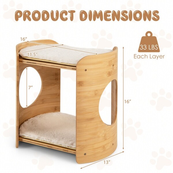 2-Tier Cute Small Cat Tree for Indoor Cats with Natural Wicker