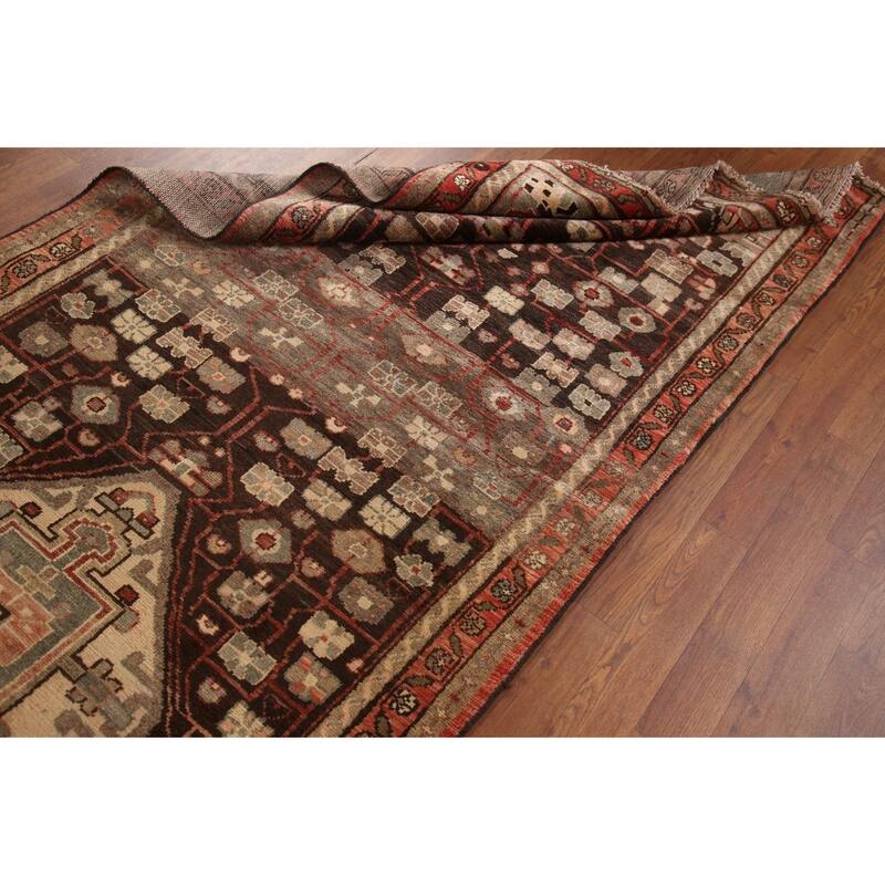 Hand Knotted Oriental 100% Wool Carpet Traditional Geometric Brown Malayer Runner Rug - 10' 0'' X 3' 9''