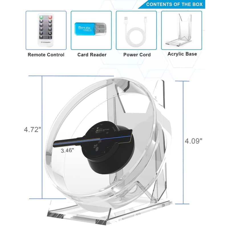 4.8 Inch Desktop Holographic Fan with Stand - 4.8 in