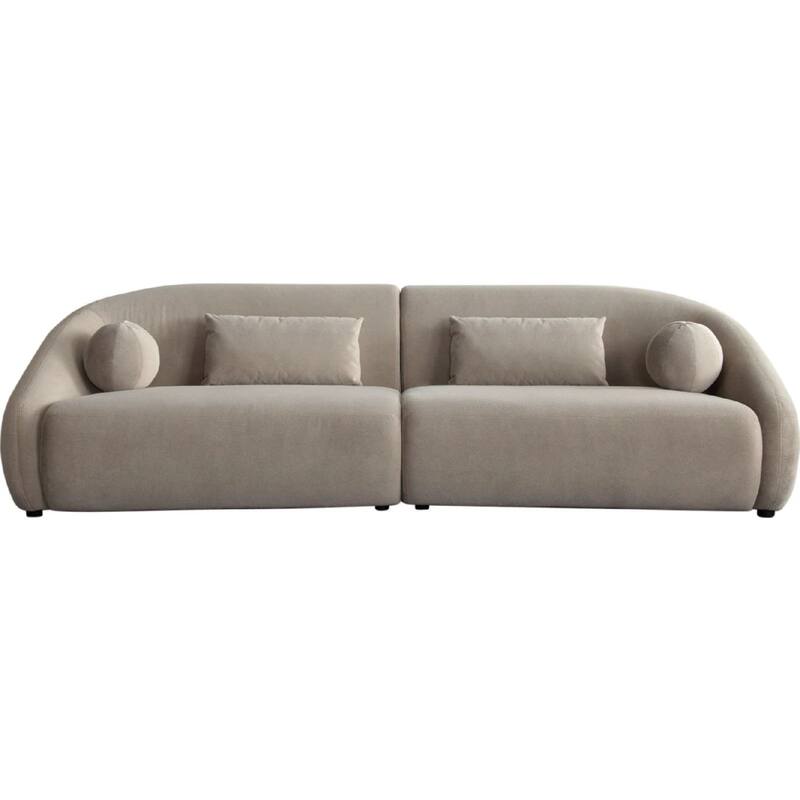 Lex Retro 2pc Sectional Sofa, 112 Inches w 4 Pillows, Fawn Faux