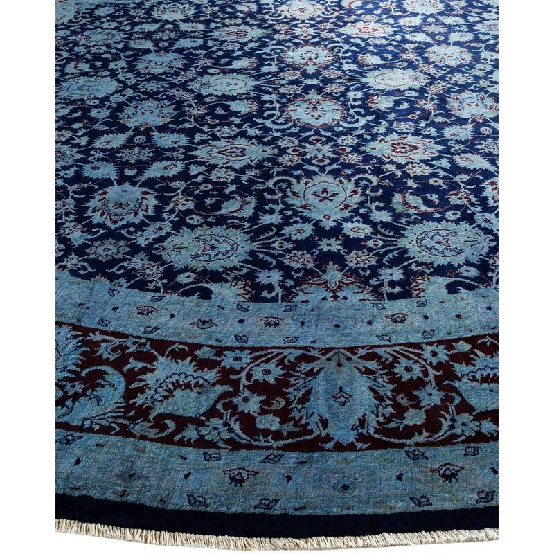 Overton Hand Knotted Wool Vintage Inspired Modern Contemporary Overdyed Navy Round Area Rug - 10' 3" x 10' 3"