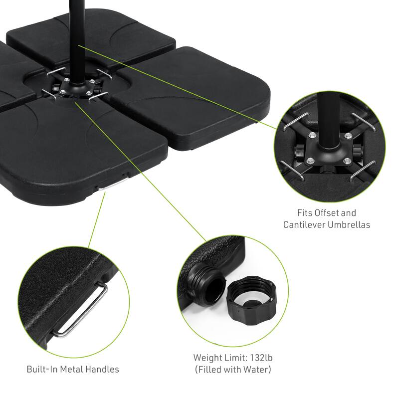 Tengram Black 4-Piece Cantilever Offset Umbrella Base with Handles