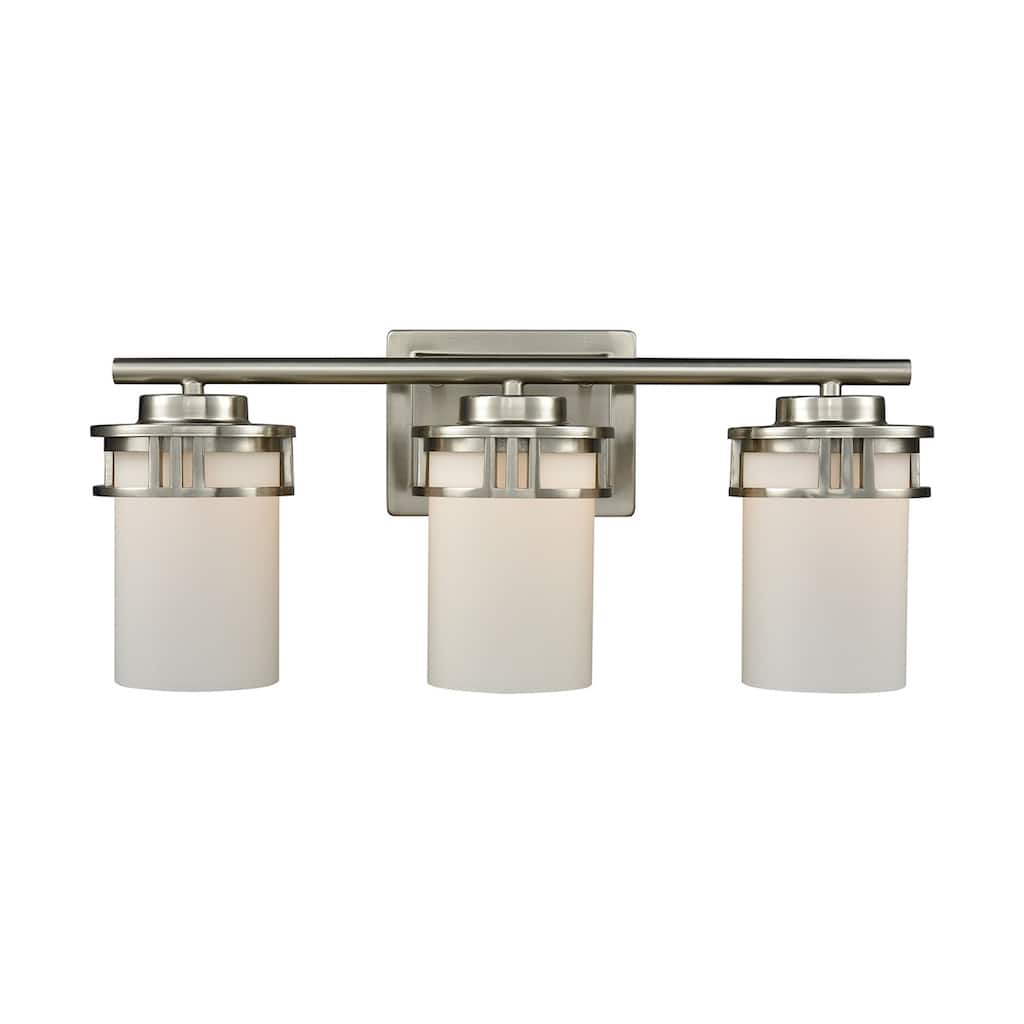 Elk Home Ravendale Nickel With White Glass 3 Light Vanity Light