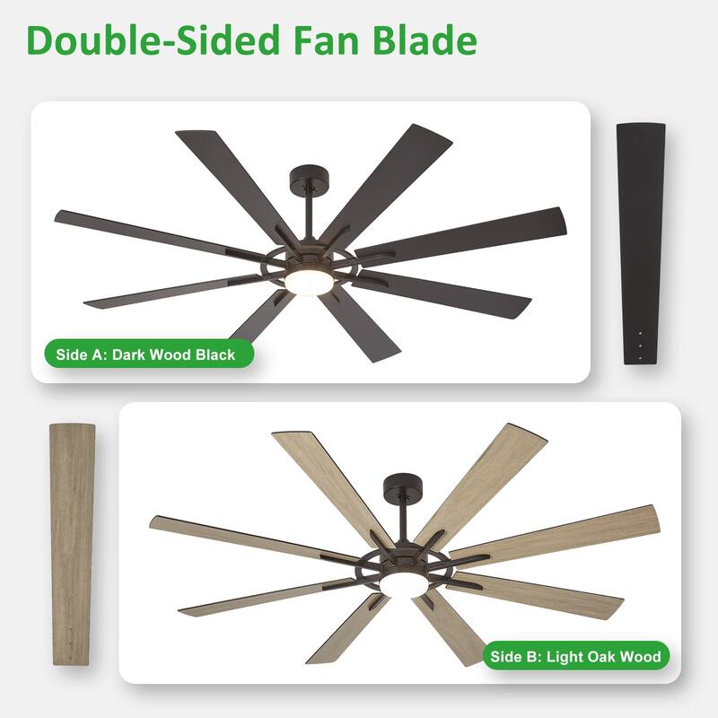 Modern 72 Inch 8 Blade Outdoor large Ceiling Fans with Lights: Dimmable Indoor Reversible 6 Speed Quiet DC Motor
