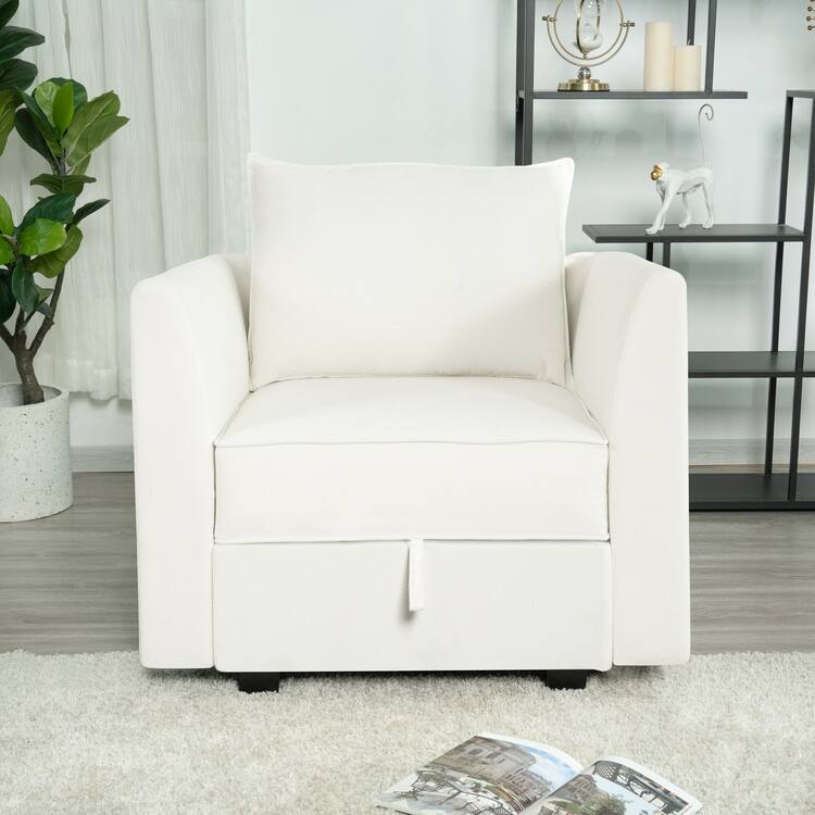 Modern Modular DIY Collection - Sturdy Wooden Frame - Versatile & Stylish Furniture for Living Room Bedroom - Accent Chair,White Down,Linen