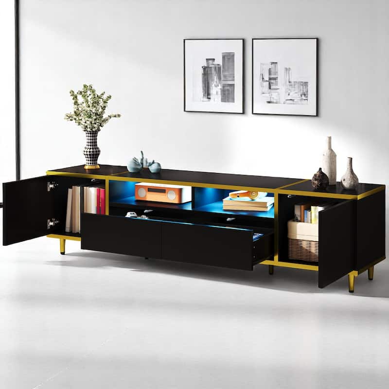 70.9" TV Stand with LED Lights,Drawers, Cabinets & Open Shelves,Entertainment Console Center for TVs up to 75",storage cabinets