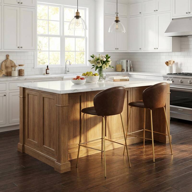 Roomfitters Kira Indoor Upholstered Bar Stools with Gold Plated Metal Legs, Fabric Set of 2 - Set of 2