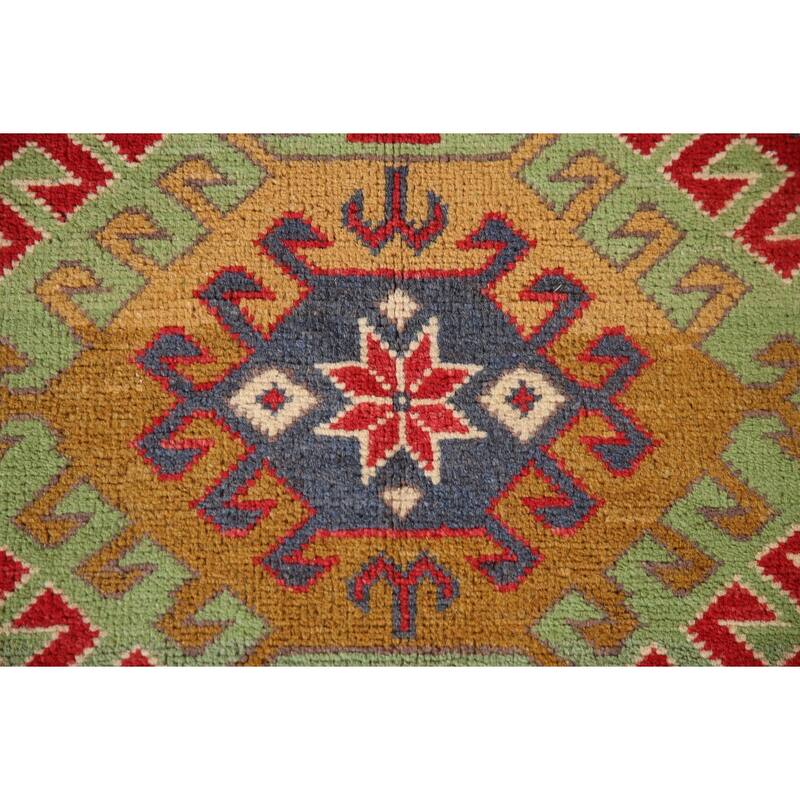 Geometric Red Kazak Oriental Rug Handmade Wool Carpet - 3'3"x 5'1"