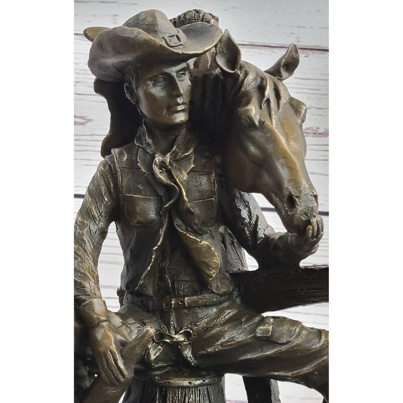 Cowboy Horse Sitting Having A Drink Bronze Statue Sculpture Country Western