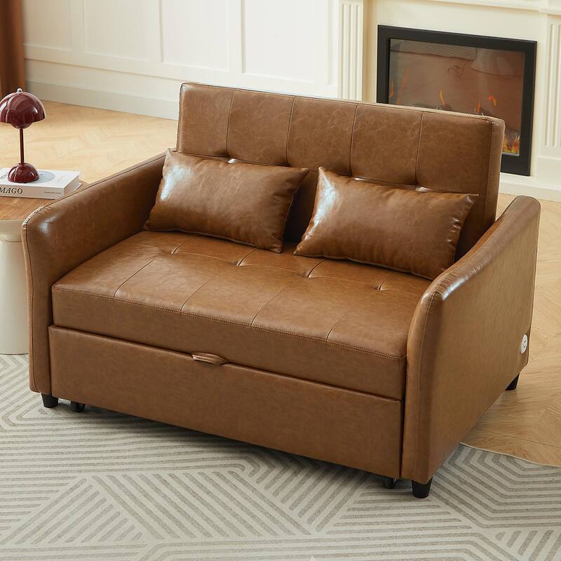 Convertible Sleeper Sofa Bed, 3-in-1 Adjustable Sofa Bed with USB Ports, Upholstered Loveseat Sofa with Armrest