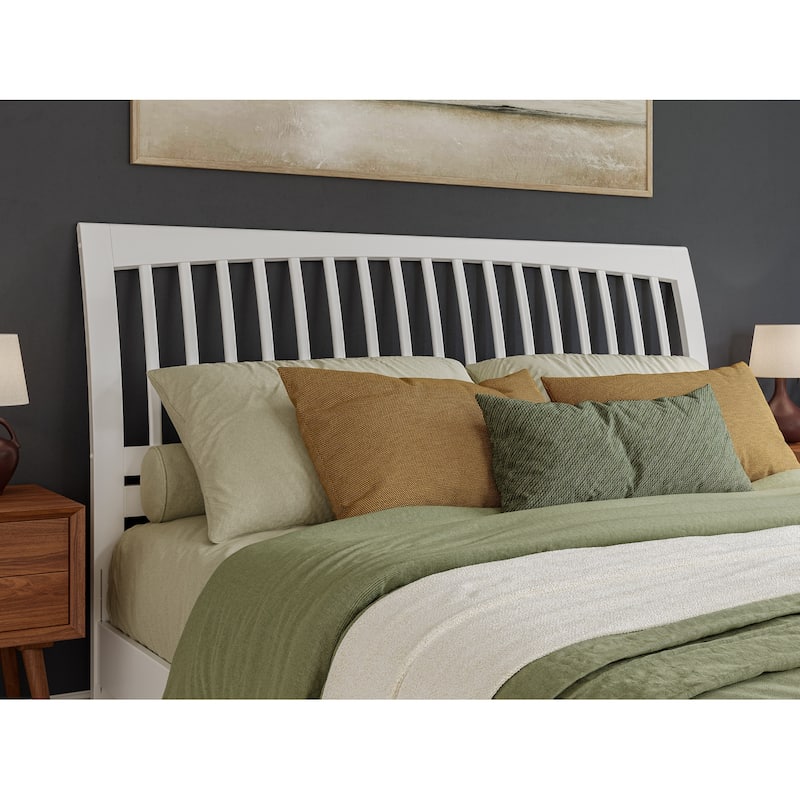 King Platform Bed - Solid Wood Low Profile Design - White Finish - Modern & Elegant