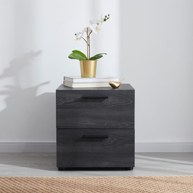 Nestl 2 Drawer Wooden Night Stand - Black - 2-drawer