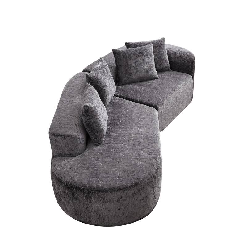 Curved Loveseat Sofa Chenille 4-Seat Cloud Couch with 4 Pillows