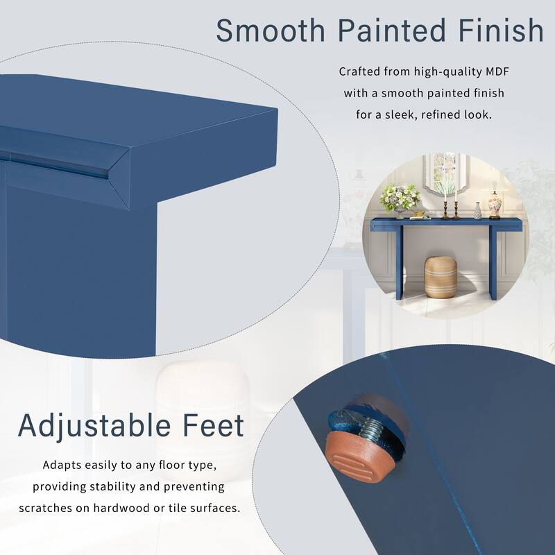 Large 60" Console Table with Geometric Clean Lines Design and Adjustable Feet