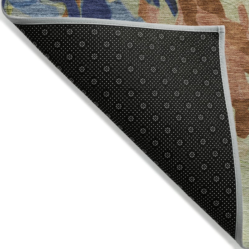 Machine Washable Indoor/ Outdoor Watercolor Floral Chantille Rug