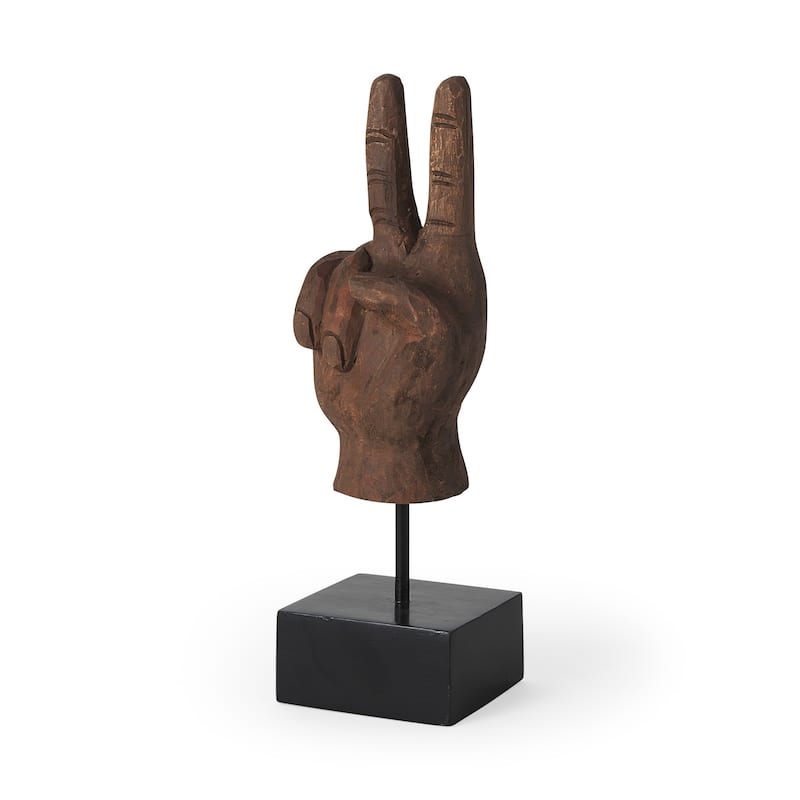 HomeRoots 13" Brown Fabric Hand Tabletop Sculpture - 4.00 in. x 13.00 in. x 4.00 in.