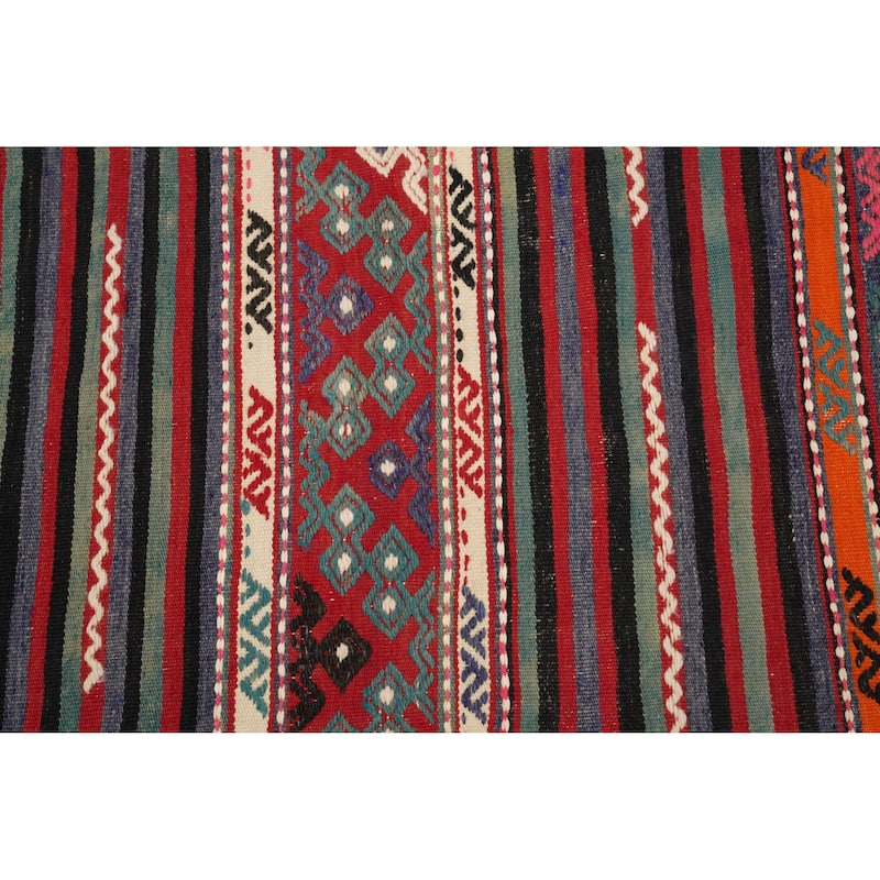 Hand Woven Oriental 100% Wool Carpet Southwestern Tribal Multi-Colored Kilim Area Rug - 9' 3'' X 5' 10''