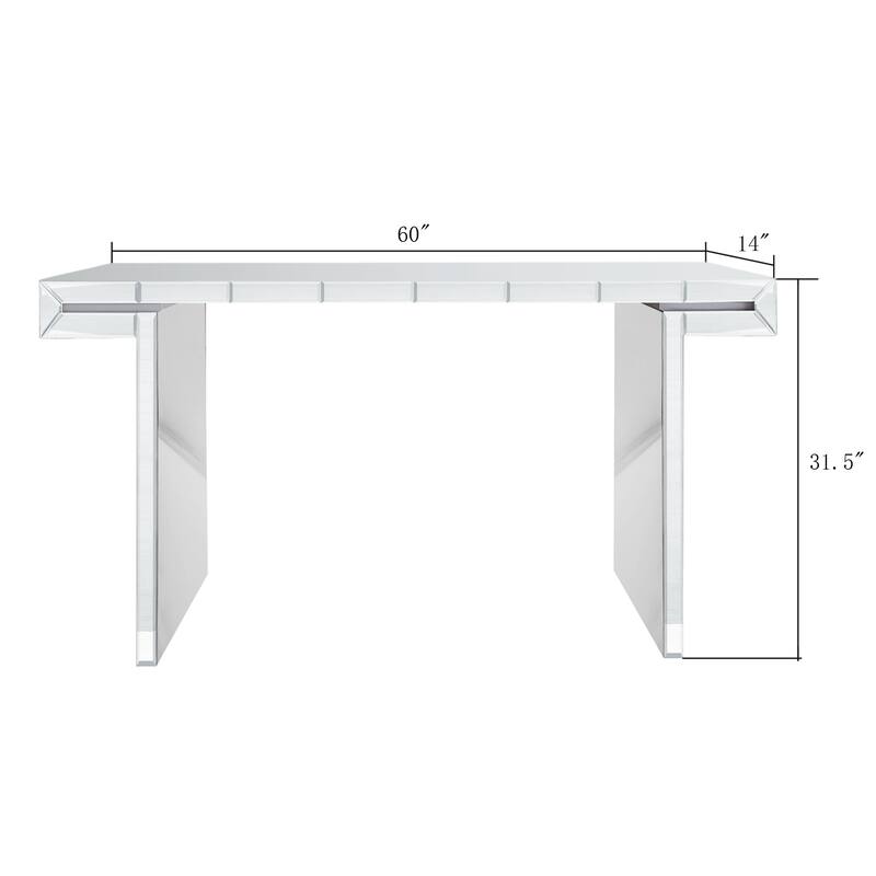 60 Inches Luxury Full-Length Mirror Console Table with Fluted Tempered Glass, Entryway Mirrored Sofa Table, Scratch-Resistant