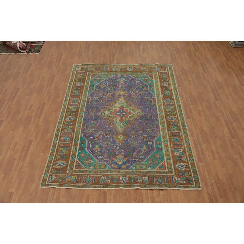 Hand Knotted Oriental 100% Wool Carpet Traditional Medallion Purples Tabriz Area Rug - 11' 0'' X 7' 10''