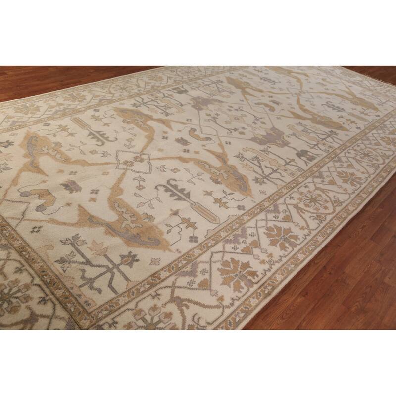 Earth Tone Oushak Indian Large Rug Hand-Knotted Wool Carpet - 7'11"x 15'8"