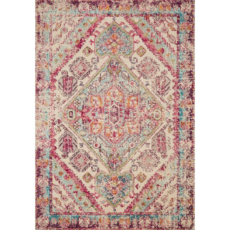 Alexander Home Vintage Boho Diamond Medallion Distressed Rug - 10' x 14' - Aqua/Pink - Runner/Rectangle
