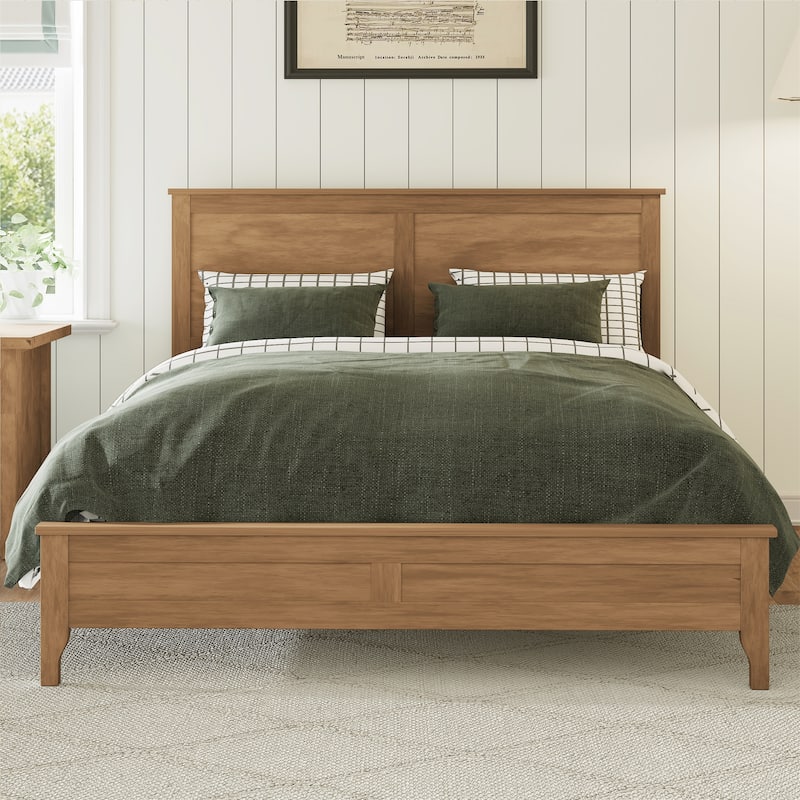 Modern Solid Wood Full Size Platform Bed with Sturdy Wooden Slats Support