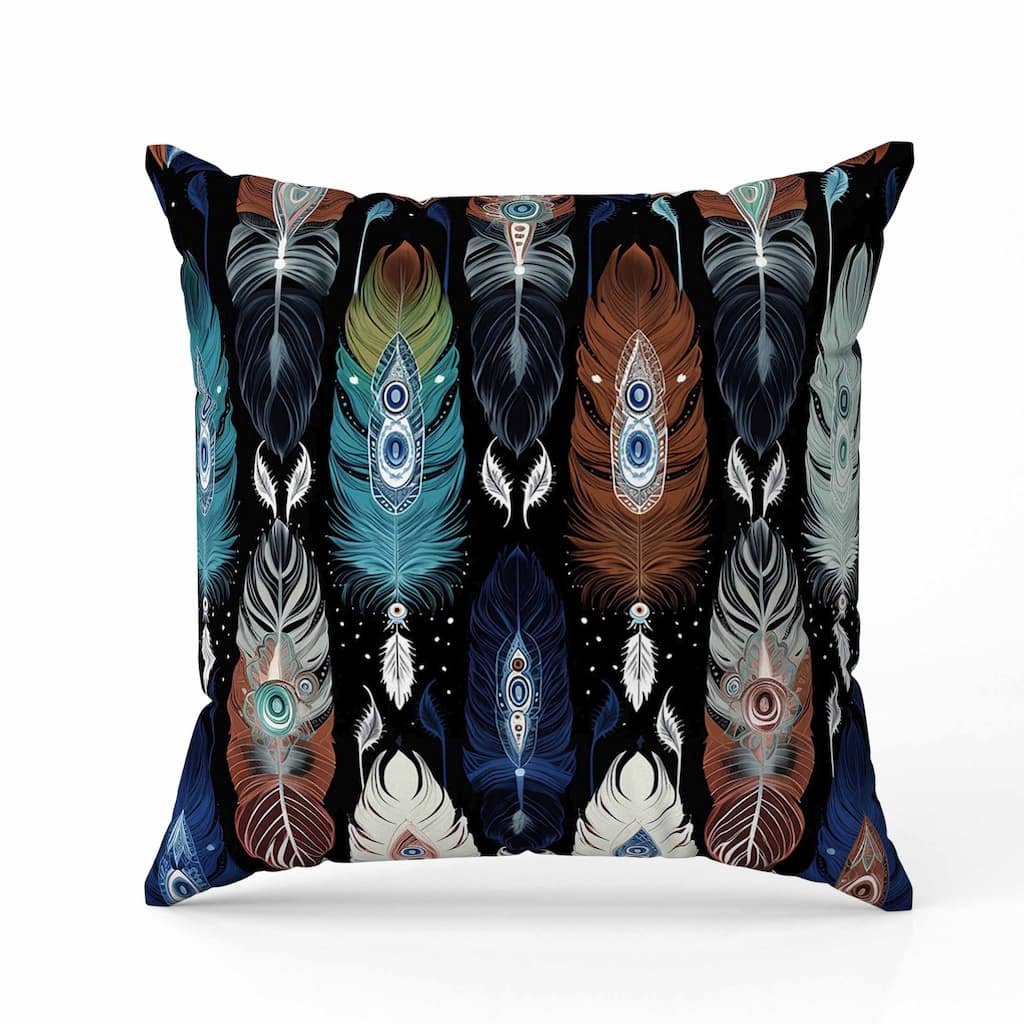 Feathered Treasure Faux Suede Reversible Throw Pillow Blue and Brown