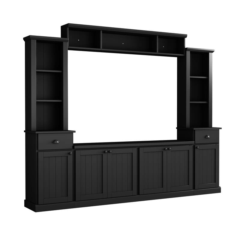 Modern Wall Unit Set for TVs Up to 75" with Adjustable Bridge & Ample Storage - Includes Bookcase, Wine Rack & Display Case
