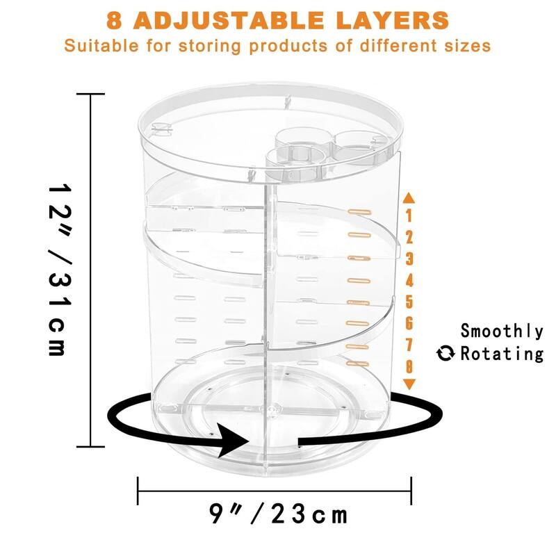 Rotating Makeup Organizer, DIY 8 Adjustable Layers Spinning Skincare Organizer