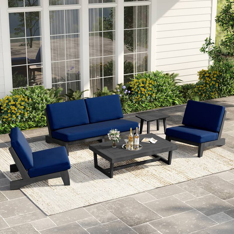 Casual Teak Wood 5-Piece Outdoor Patio Conversation Set